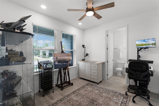 15133 Summer Harvest St, Winter Garden, FL 34787 - office area featuring light wood-type flooring, a ceiling fan, and recessed lighting