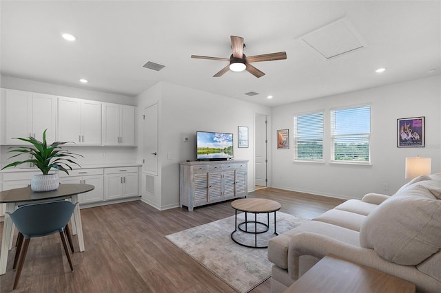 15133 Summer Harvest St, Winter Garden, FL 34787 - living room with a ceiling fan, wood finished floors, and recessed lighting