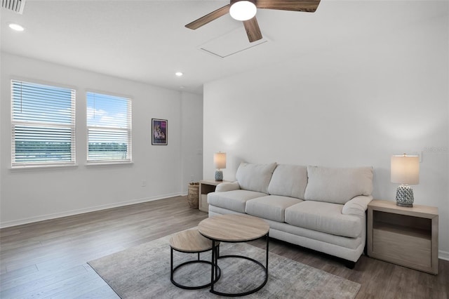 15133 Summer Harvest St, Winter Garden, FL 34787 - living room featuring ceiling fan, wood finished floors, and recessed lighting