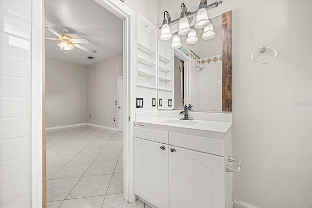 13848 Vista Del Lago Blvd, Clermont, FL 34711 - full bath with vanity, ceiling fan, and tile patterned floors