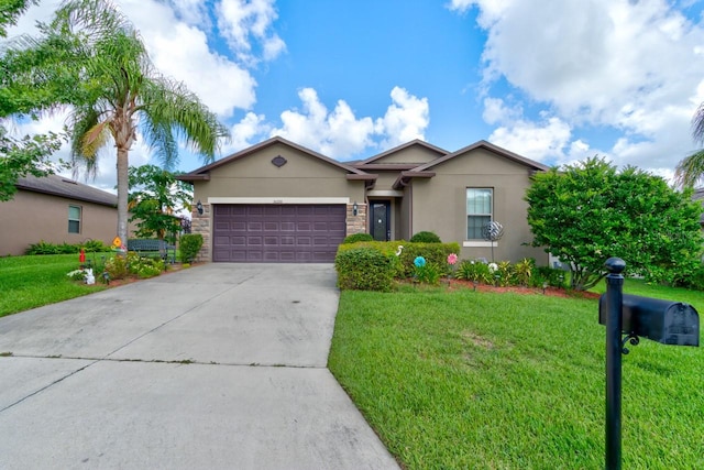 30210 Donnington Loop, Mount Dora, FL 32757 - ranch-style house with stucco siding, concrete driveway, a garage, and a front yard