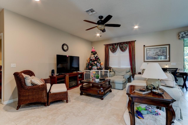 30210 Donnington Loop, Mount Dora, FL 32757 - living room featuring ceiling fan, recessed lighting, and light tile patterned floors