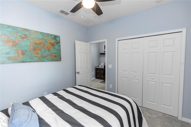 4733 Cliveden Loop, Sanford, FL 32773 - bedroom featuring light carpet, a closet, and ceiling fan