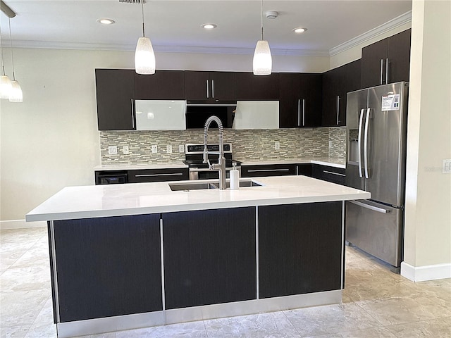 4375 Foxtail Ln, Weston, FL 33331 - kitchen featuring stainless steel appliances, crown molding, light countertops, modern cabinets, and recessed lighting