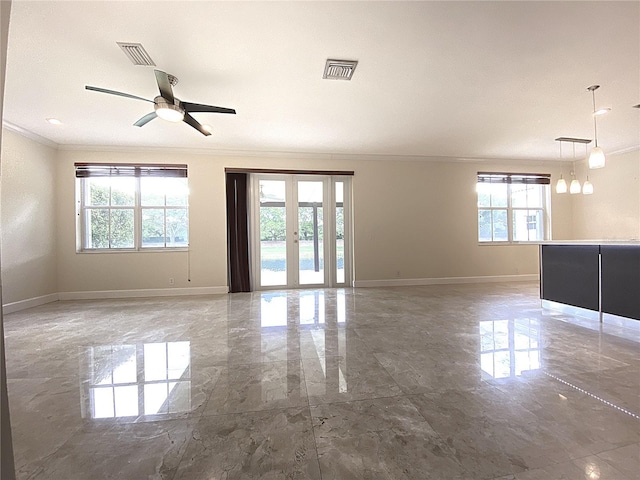 4375 Foxtail Ln, Weston, FL 33331 - unfurnished room with marble tiled floors, ornamental molding, and a ceiling fan