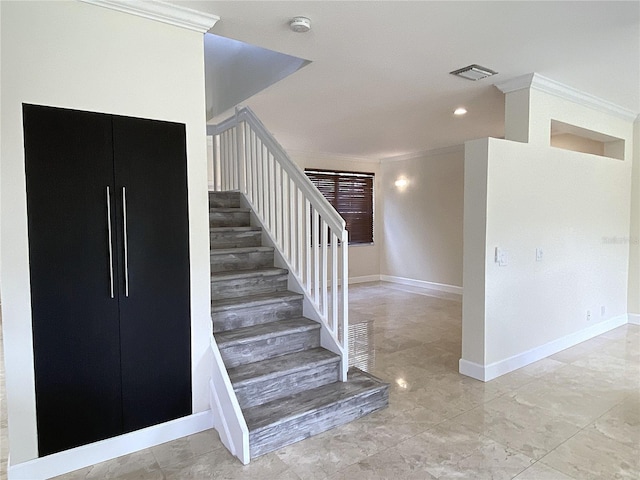 4375 Foxtail Ln, Weston, FL 33331 - stairway featuring crown molding and baseboards
