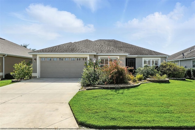 2895 Apache Ct, The Villages, FL 32163 - ranch-style home with a garage, concrete driveway, stucco siding, and a front lawn
