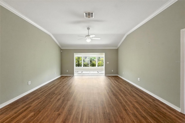 2895 Apache Ct, The Villages, FL 32163 - unfurnished room with a ceiling fan, crown molding, and dark wood finished floors