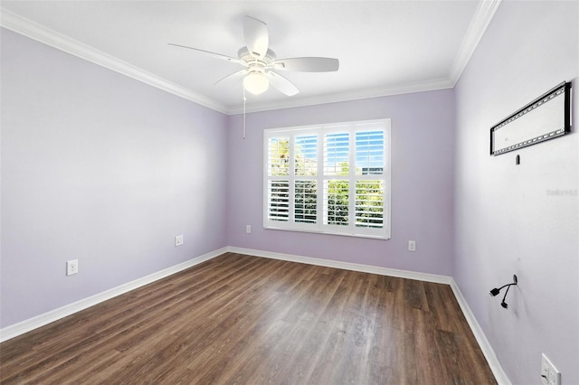 2895 Apache Ct, The Villages, FL 32163 - empty room with dark wood-style floors, a ceiling fan, and ornamental molding