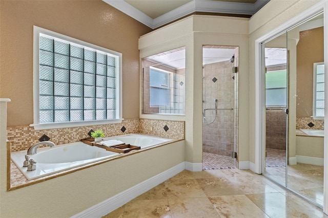 5102 Round Tree Ct, Orlando, FL 32819 - full bath featuring a shower stall, a bath, healthy amount of natural light, and crown molding