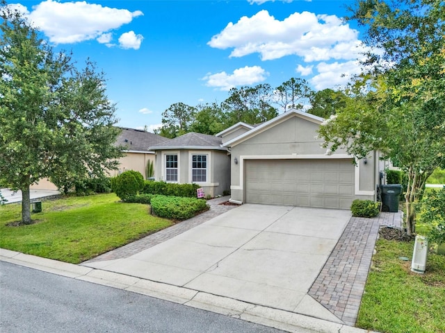 2216 Sequoia Way, Davenport, FL 33896 - ranch-style house with stucco siding, a garage, a front yard, and driveway
