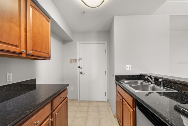 8101 Resort Village Dr Unit 31503, Orlando, FL 32821 - kitchen featuring dishwasher, brown cabinetry, and dark stone countertops