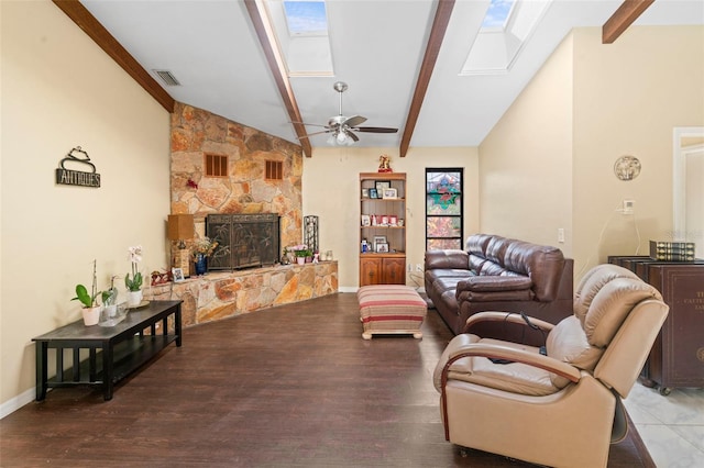 2113 Lochmoor Cir, North Fort Myers, FL 33903 - living area featuring a skylight, a ceiling fan, and wood finished floors