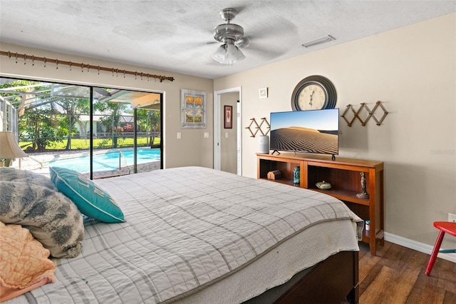 2113 Lochmoor Cir, North Fort Myers, FL 33903 - bedroom featuring access to exterior, wood finished floors, and ceiling fan