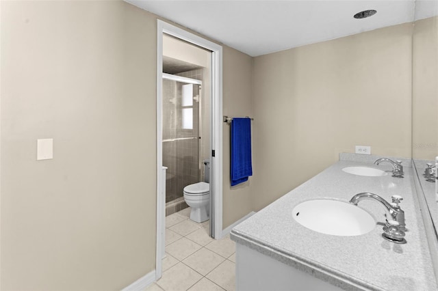 2113 Lochmoor Cir, North Fort Myers, FL 33903 - full bathroom with tile patterned flooring, double vanity, and a stall shower