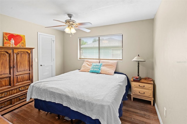 2113 Lochmoor Cir, North Fort Myers, FL 33903 - bedroom featuring dark wood-type flooring and a ceiling fan