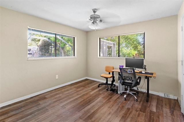 2113 Lochmoor Cir, North Fort Myers, FL 33903 - office space featuring plenty of natural light, wood finished floors, and ceiling fan