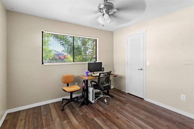 2113 Lochmoor Cir, North Fort Myers, FL 33903 - home office with wood finished floors and ceiling fan
