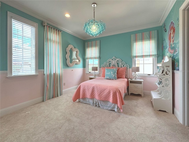 10143 Mattraw Pl, Golden Oak, FL 32836 - bedroom featuring multiple windows, crown molding, and carpet flooring