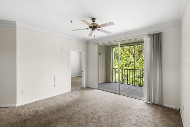 12843 Madison Pointe Unit 208, Orlando, FL 32821 - empty room featuring crown molding, a ceiling fan, carpet, and fire sprinkler in ceiling