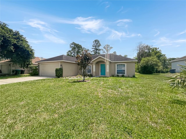 1877 Courtland Blvd, Deltona, FL 32738 - ranch-style home featuring stucco siding, driveway, a garage, and a front yard