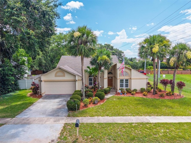 5704 Bay Side Dr, Orlando, FL 32819 - mediterranean / spanish-style home with stucco siding, a garage, and driveway