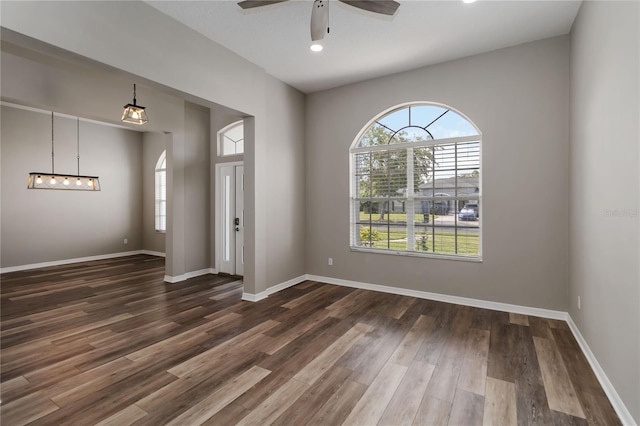 2865 Ashton Ter, Oviedo, FL 32765 - unfurnished room with plenty of natural light, dark wood-style flooring, ceiling fan, and recessed lighting