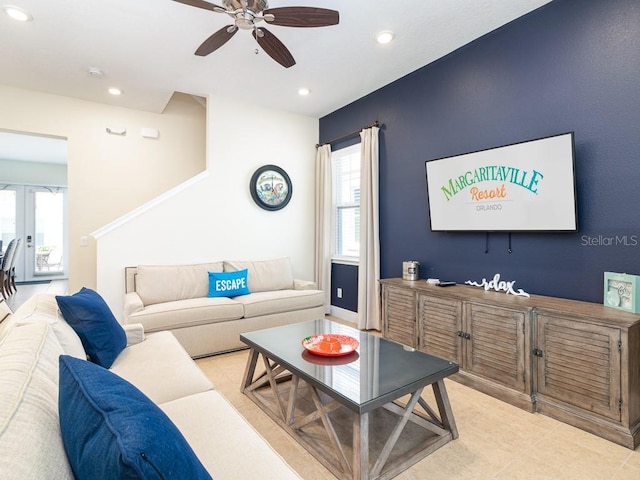 3004 Latitude Ln, Kissimmee, FL 34747 - living area featuring ceiling fan, healthy amount of natural light, recessed lighting, and french doors