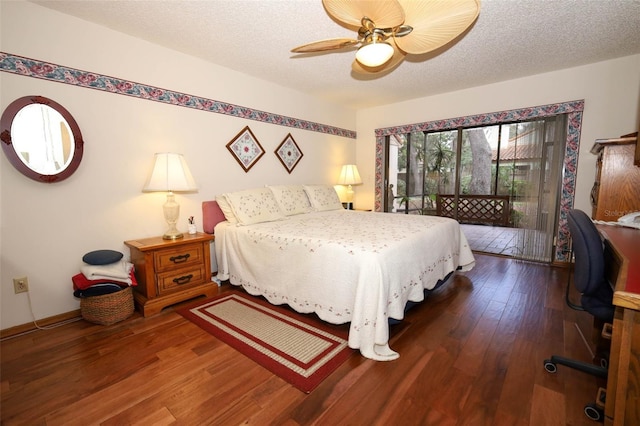 1121 Winged Foot Cir, Winter Springs, FL 32708 - bedroom featuring access to outside, wood finished floors, a textured ceiling, and a ceiling fan