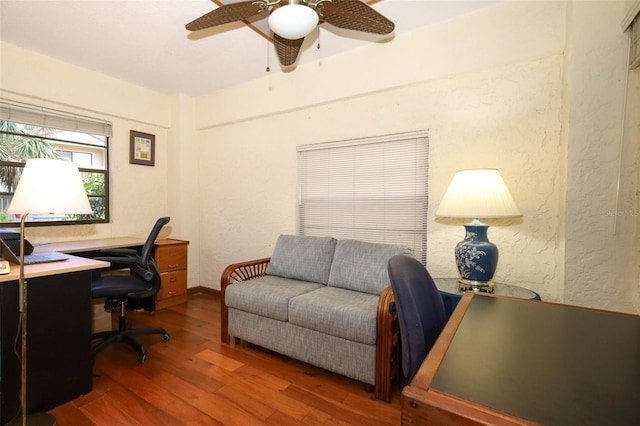 1121 Winged Foot Cir, Winter Springs, FL 32708 - office space with a textured wall, wood finished floors, and ceiling fan