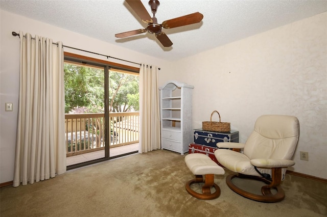 1121 Winged Foot Cir, Winter Springs, FL 32708 - living area with carpet flooring, ceiling fan, and a textured ceiling
