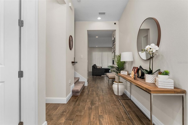 15716 Sweet Lemon Way, Winter Garden, FL 34787 - hallway featuring dark wood finished floors, stairway, and recessed lighting