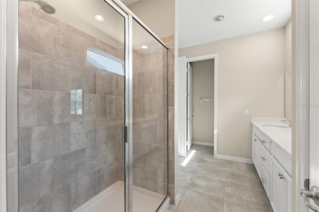 15019 Valverse Aly, Winter Garden, FL 34787 - bathroom with a shower stall, vanity, and recessed lighting