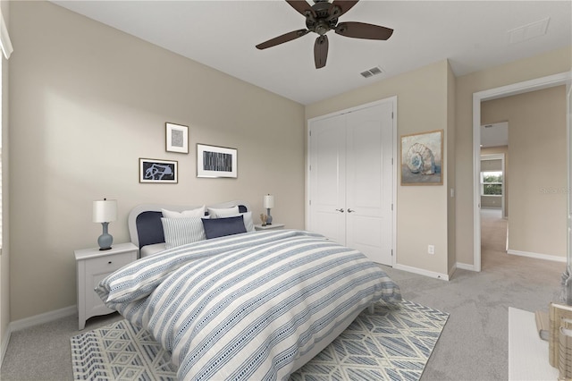 15019 Valverse Aly, Winter Garden, FL 34787 - bedroom with light carpet, a closet, and ceiling fan