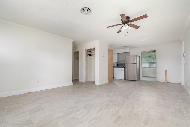 323 Scotland Dr, Daytona Beach, FL 32117 - unfurnished living room with ornamental molding and a ceiling fan