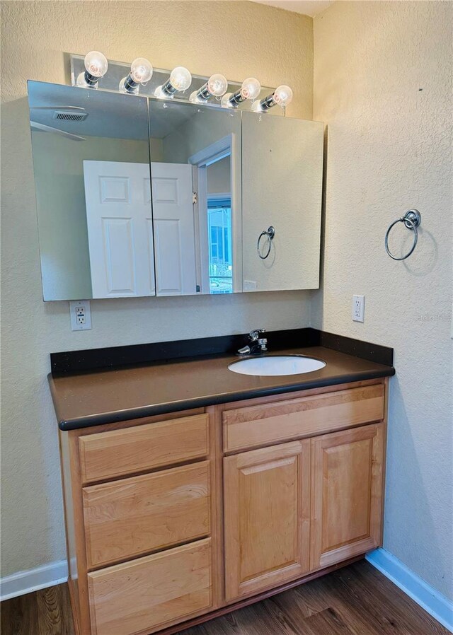 1115 Deer Creek Blvd, Davenport, FL 33837 - bathroom featuring vanity, wood finished floors, and a textured wall