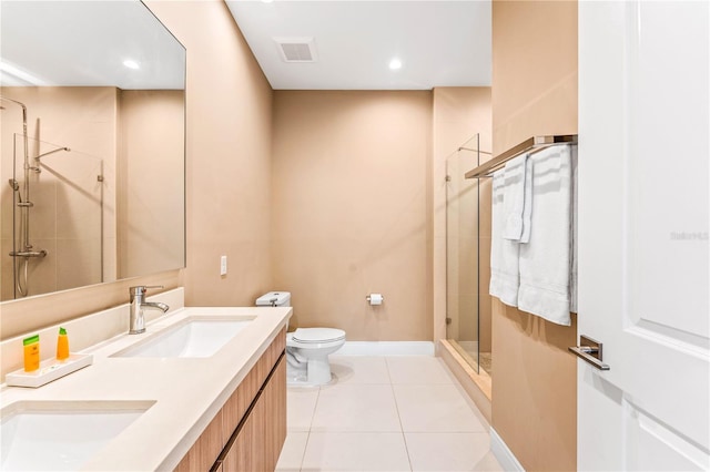 7478 Brooklyn Dr, Kissimmee, FL 34747 - full bathroom featuring a shower stall, double vanity, tile patterned flooring, and recessed lighting
