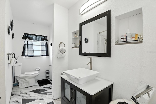 2908 Clear Way, Orlando, FL 32805 - full bathroom featuring vanity, a shower, and marble finish flooring