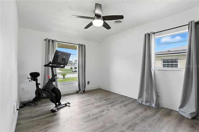 2908 Clear Way, Orlando, FL 32805 - exercise room featuring wood finished floors and a ceiling fan