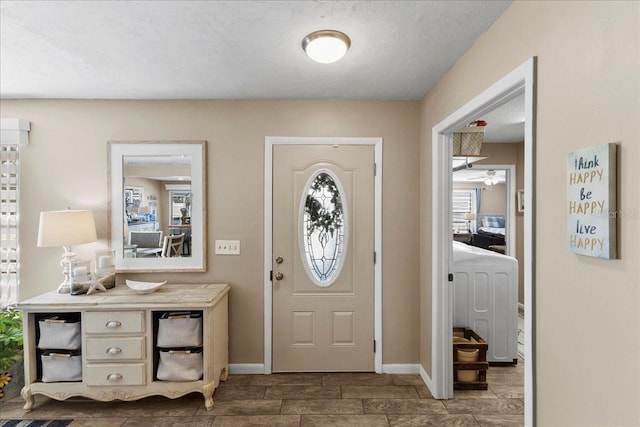 2356 Date Palm Dr, Edgewater, FL 32141 - entrance foyer with ceiling fan and a textured ceiling