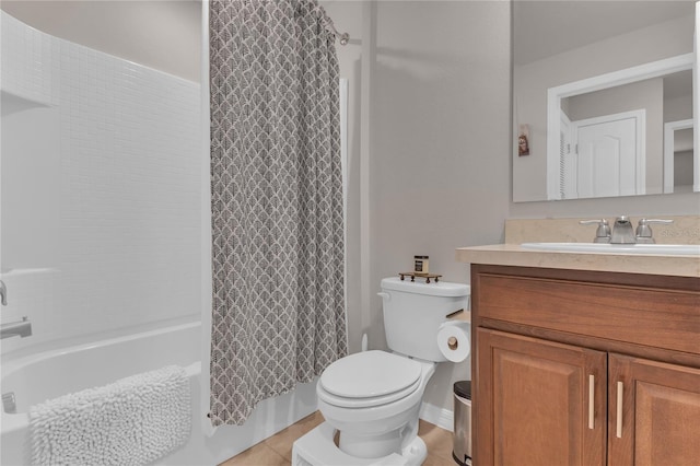 1866 Red Canyon Dr, Kissimmee, FL 34744 - bathroom featuring vanity, shower / bathtub combination with curtain, and tile patterned floors