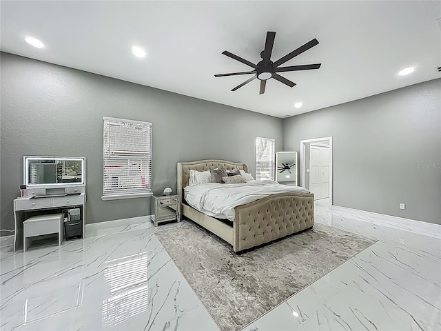 704 Forest View Ct, Winter Springs, FL 32708 - bedroom with marble tiled flooring, recessed lighting, and a ceiling fan