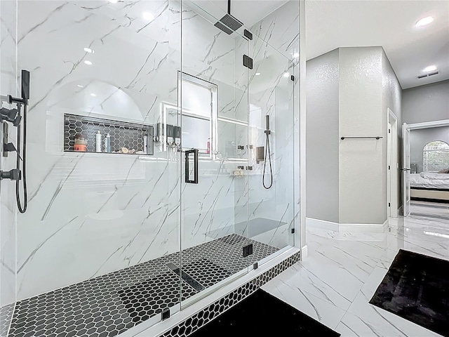 704 Forest View Ct, Winter Springs, FL 32708 - ensuite bathroom with a marble finish shower, marble finish floors, and recessed lighting