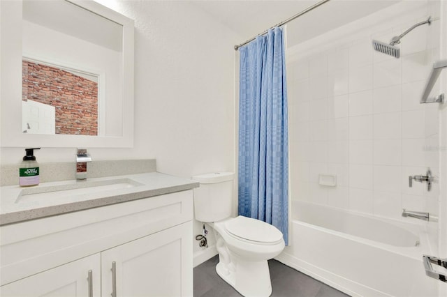 6931 Sperone St, Orlando, FL 32819 - full bath featuring vanity, shower / tub combo with curtain, and tile patterned flooring