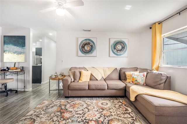 1501 SW 18th Dr, Boynton Beach, FL 33426 - living room with a ceiling fan and wood finished floors
