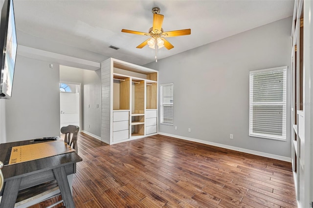 28707 Raleigh Pl, Wesley Chapel, FL 33545 - unfurnished office with ceiling fan and wood finished floors