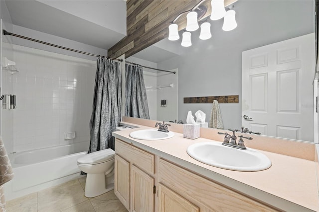28707 Raleigh Pl, Wesley Chapel, FL 33545 - full bath featuring shower / bath combination with curtain, double vanity, and tile patterned floors
