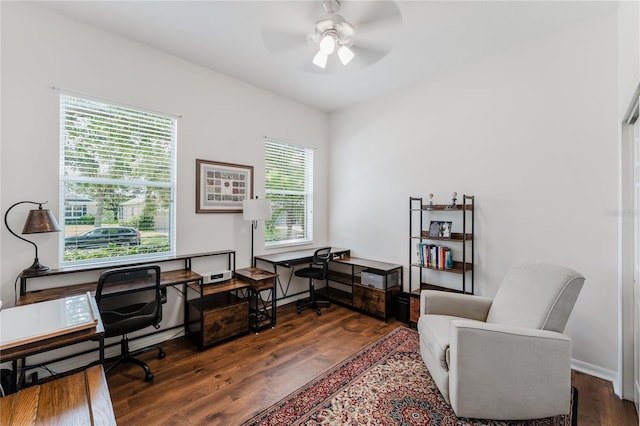 2173 Caledonian St, Clermont, FL 34711 - home office with ceiling fan and wood finished floors