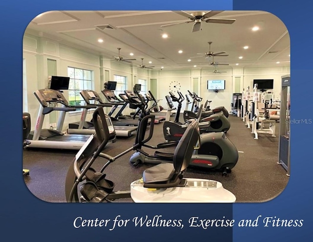 2173 Caledonian St, Clermont, FL 34711 - workout area featuring a ceiling fan and recessed lighting