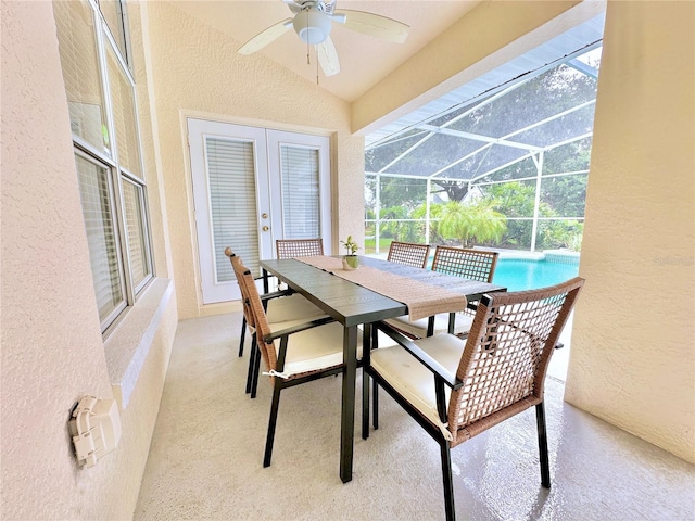 5205 Hammock Cir, Saint Cloud, FL 34771 - sunroom with a ceiling fan, outdoor dining area, and lofted ceiling